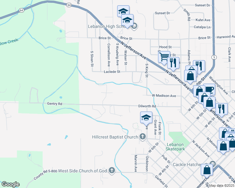map of restaurants, bars, coffee shops, grocery stores, and more near 841 Dilworth Road in Lebanon