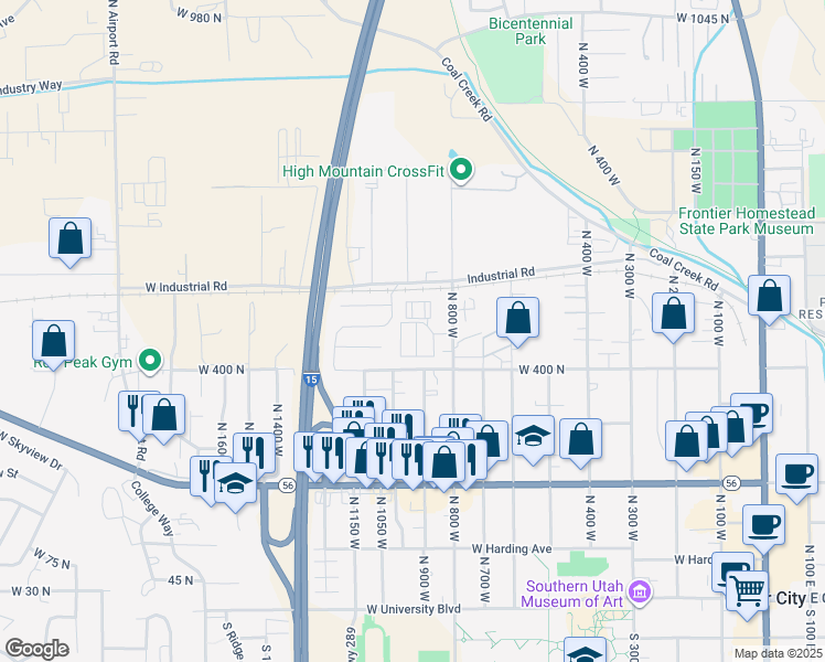 map of restaurants, bars, coffee shops, grocery stores, and more near 465 North 800 West in Cedar City