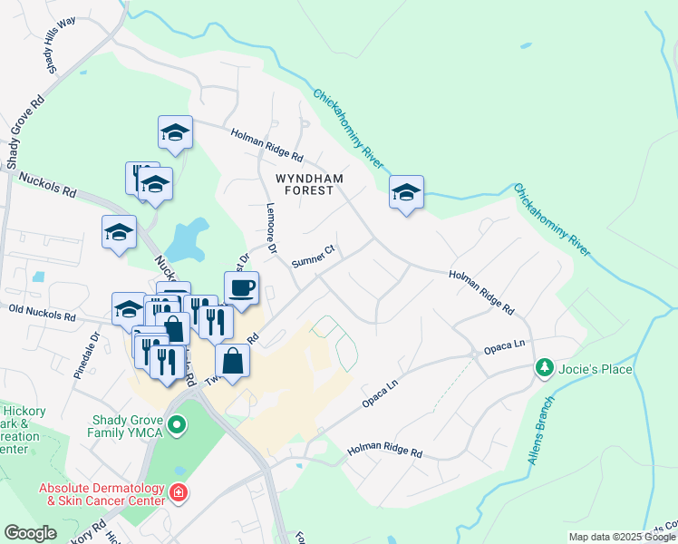 map of restaurants, bars, coffee shops, grocery stores, and more near 5228 Wheat Ridge Place in Glen Allen