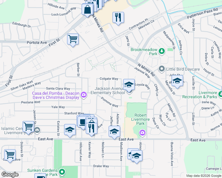 map of restaurants, bars, coffee shops, grocery stores, and more near 438 Harding Avenue in Livermore