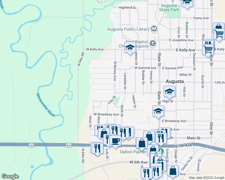 map of restaurants, bars, coffee shops, grocery stores, and more near 8 Mobile Home Park Road in Augusta