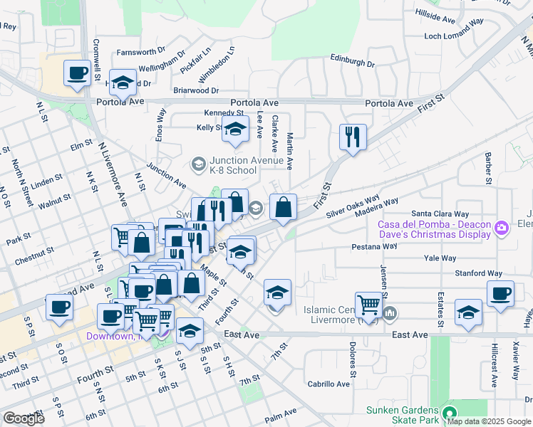 map of restaurants, bars, coffee shops, grocery stores, and more near 2829 Salt Pond Common in Livermore