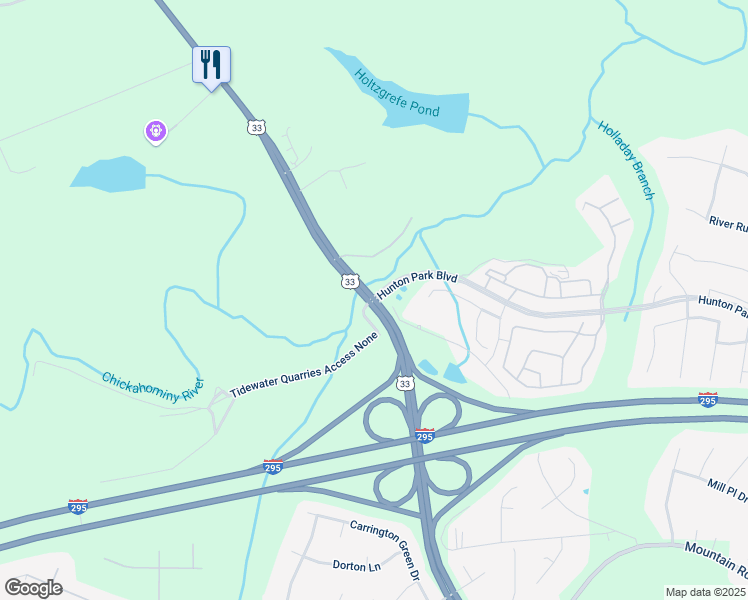 map of restaurants, bars, coffee shops, grocery stores, and more near Hunton Park Blvd & Staples Mill Rd in Glen Allen