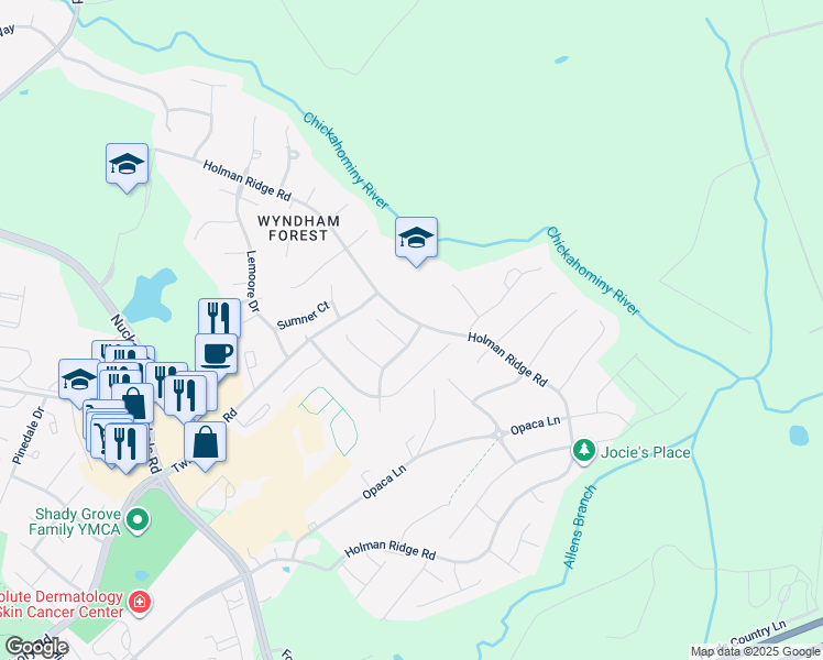 map of restaurants, bars, coffee shops, grocery stores, and more near 11324 Chappell Ridge Court in Glen Allen