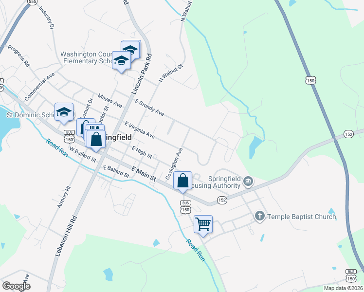 map of restaurants, bars, coffee shops, grocery stores, and more near 303 Covington Avenue in Springfield