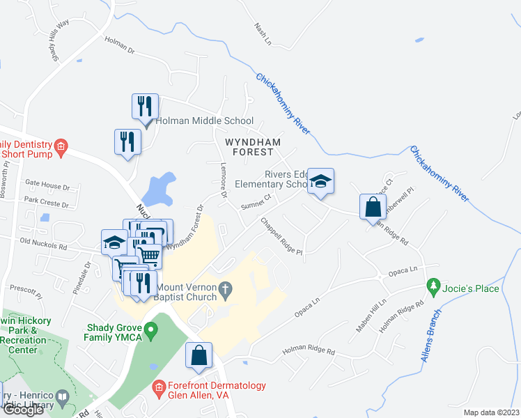 map of restaurants, bars, coffee shops, grocery stores, and more near 11913 Sumner Court in Glen Allen