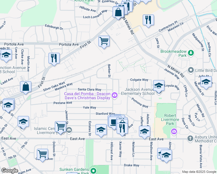 map of restaurants, bars, coffee shops, grocery stores, and more near 272 Burgess Street in Livermore