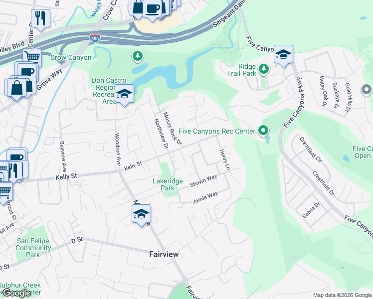 map of restaurants, bars, coffee shops, grocery stores, and more near 3257 Kelly Street in Hayward