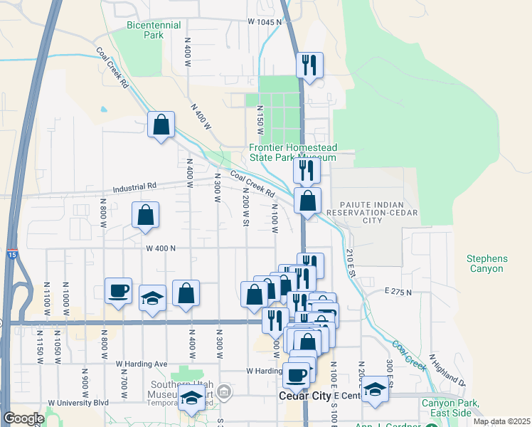 map of restaurants, bars, coffee shops, grocery stores, and more near 477 North 100 West in Cedar City