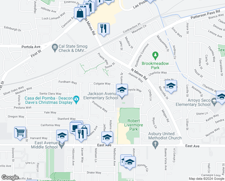 map of restaurants, bars, coffee shops, grocery stores, and more near 467 Jackson Avenue in Livermore