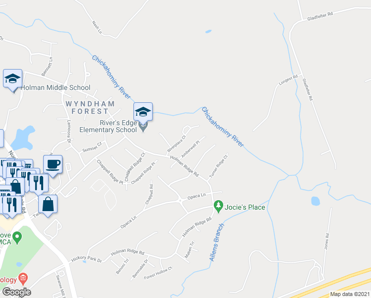 map of restaurants, bars, coffee shops, grocery stores, and more near 4941 Amberwell Place in Glen Allen