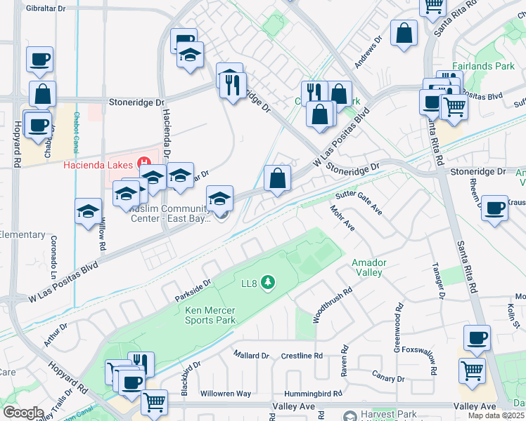 map of restaurants, bars, coffee shops, grocery stores, and more near 3192 Delicado Court in Pleasanton