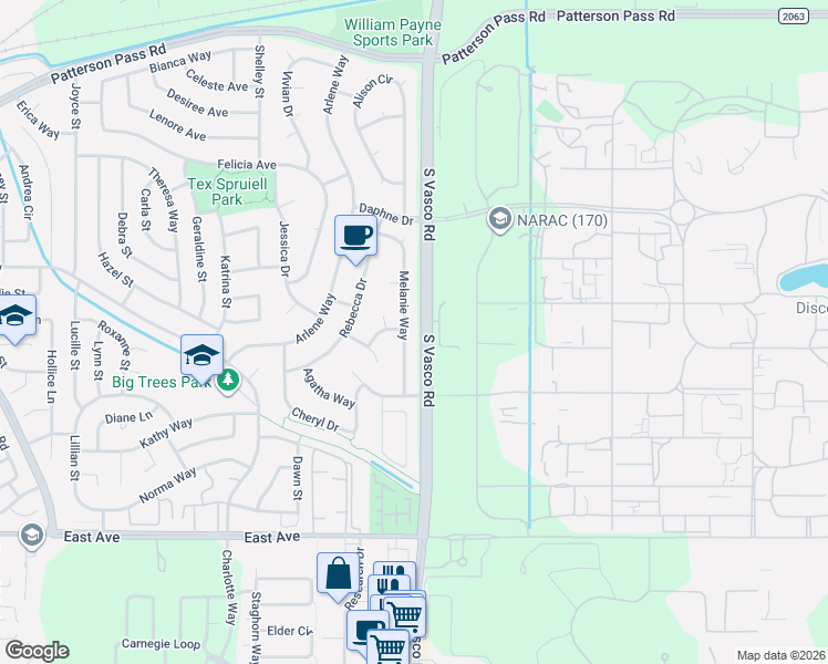 map of restaurants, bars, coffee shops, grocery stores, and more near 1504 Melanie Way in Livermore
