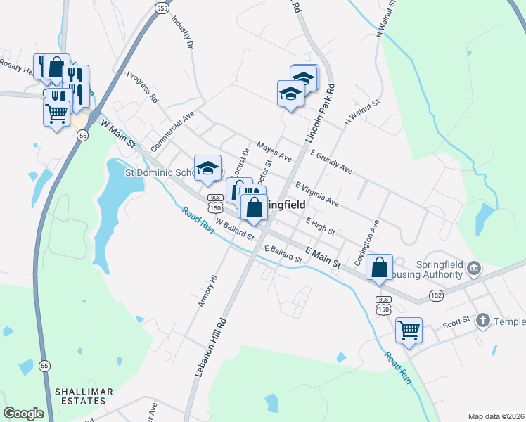 map of restaurants, bars, coffee shops, grocery stores, and more near in Springfield