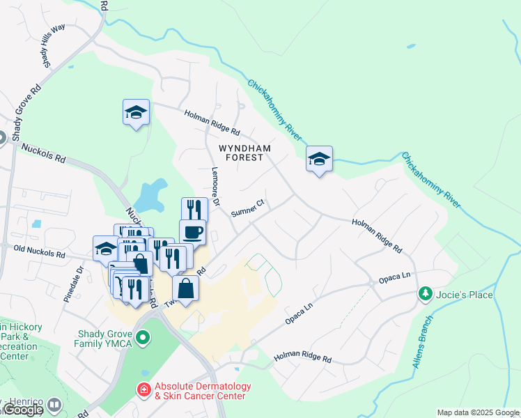map of restaurants, bars, coffee shops, grocery stores, and more near 11905 Sumner Court in Glen Allen