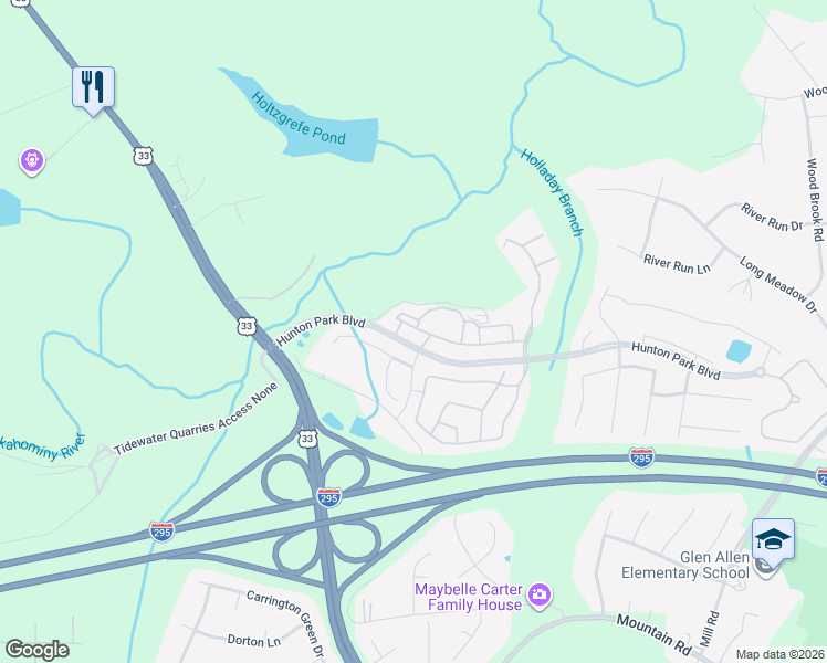 map of restaurants, bars, coffee shops, grocery stores, and more near 3009 Stone Arbor Lane in Glen Allen