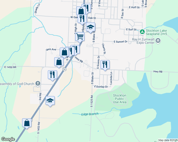 map of restaurants, bars, coffee shops, grocery stores, and more near 1300 West Blair Drive in Stockton