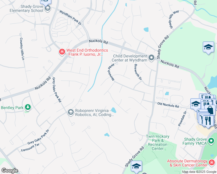 map of restaurants, bars, coffee shops, grocery stores, and more near 5508 Woolshire Place in Glen Allen