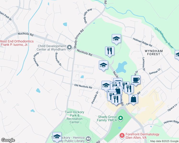 map of restaurants, bars, coffee shops, grocery stores, and more near 5808 Park Creste Drive in Glen Allen