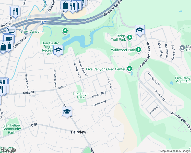 map of restaurants, bars, coffee shops, grocery stores, and more near 3287 Kelly Street in Hayward