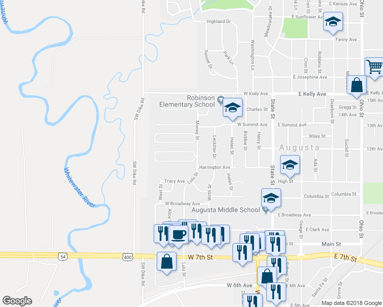 map of restaurants, bars, coffee shops, grocery stores, and more near 8 Mobile Home Park Road in Augusta