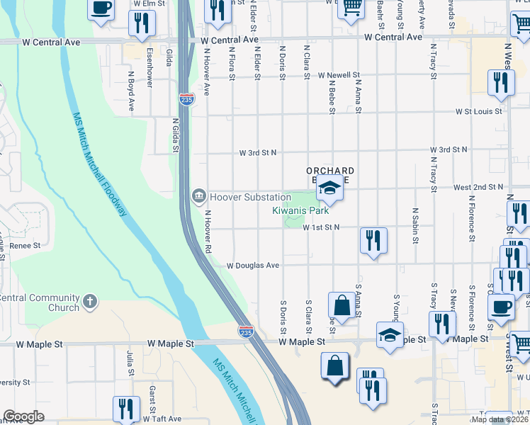 map of restaurants, bars, coffee shops, grocery stores, and more near in Wichita