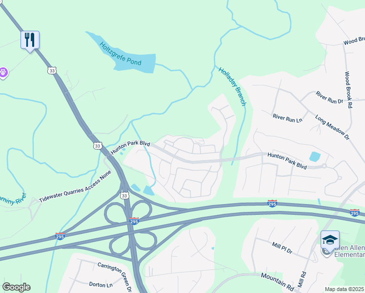 map of restaurants, bars, coffee shops, grocery stores, and more near 3100 Stone Arbor Lane in Glen Allen