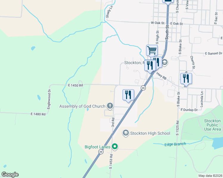 map of restaurants, bars, coffee shops, grocery stores, and more near 1315-1325 3rd Street in Stockton
