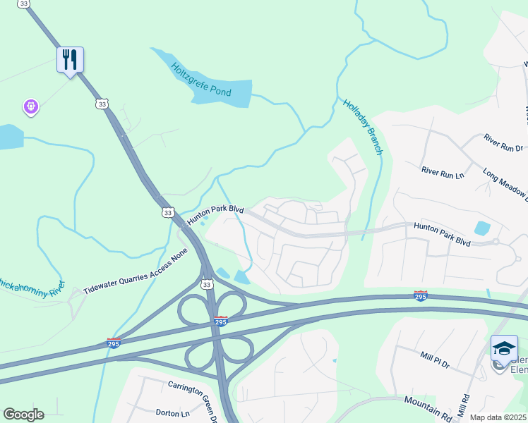 map of restaurants, bars, coffee shops, grocery stores, and more near 3024 Hunton Cottage Lane in Glen Allen