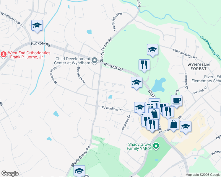 map of restaurants, bars, coffee shops, grocery stores, and more near 10508 Bishops Gate Drive in Glen Allen
