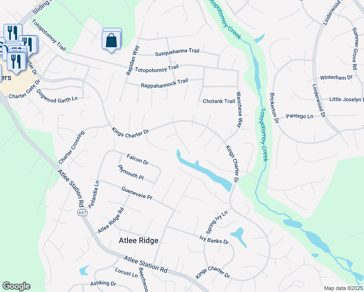map of restaurants, bars, coffee shops, grocery stores, and more near 10267 Henderson Hall Road in Mechanicsville