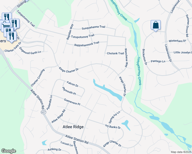 map of restaurants, bars, coffee shops, grocery stores, and more near 10267 Henderson Hall Road in Mechanicsville