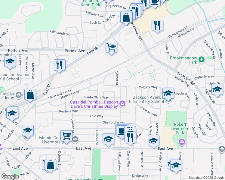 map of restaurants, bars, coffee shops, grocery stores, and more near 272 Burgess Street in Livermore