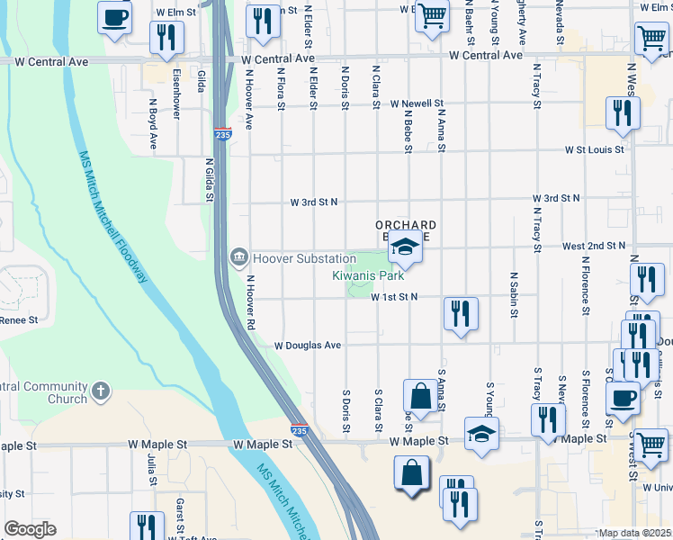 map of restaurants, bars, coffee shops, grocery stores, and more near in Wichita
