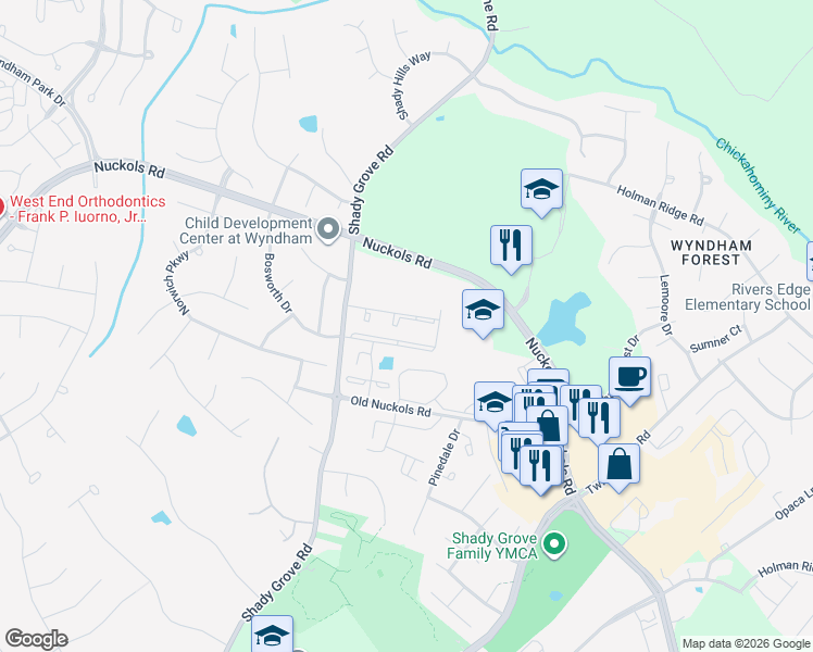map of restaurants, bars, coffee shops, grocery stores, and more near 5808 Park Creste Drive in Glen Allen