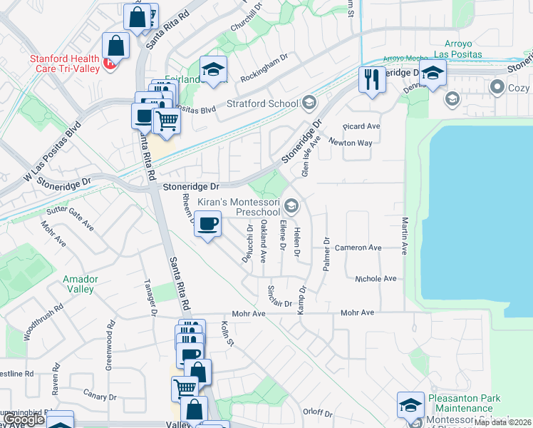 map of restaurants, bars, coffee shops, grocery stores, and more near 4273 Krause Court in Pleasanton
