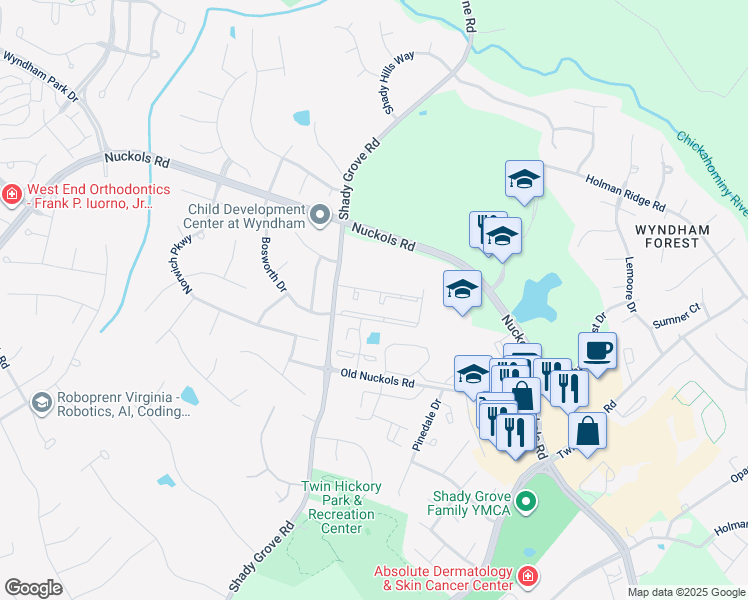 map of restaurants, bars, coffee shops, grocery stores, and more near 10603 Gate House Court in Glen Allen