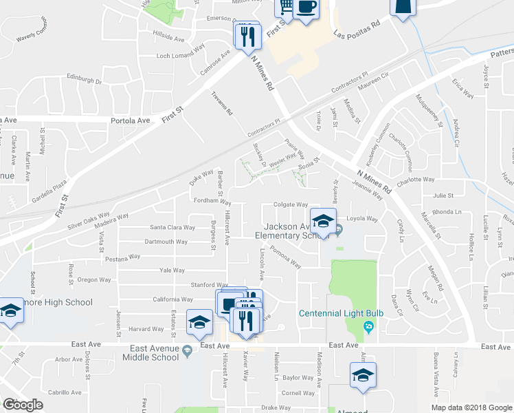 map of restaurants, bars, coffee shops, grocery stores, and more near 325 Polk Way in Livermore