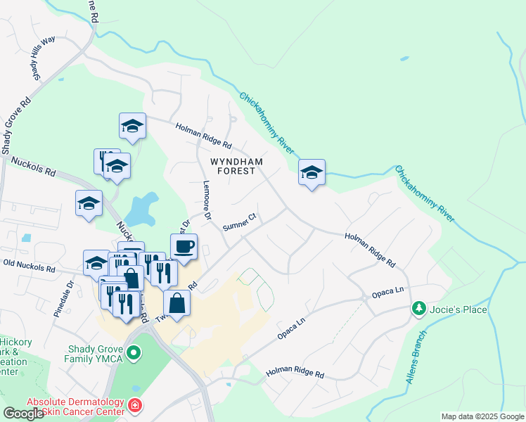map of restaurants, bars, coffee shops, grocery stores, and more near 5209 Sumner Place in Glen Allen
