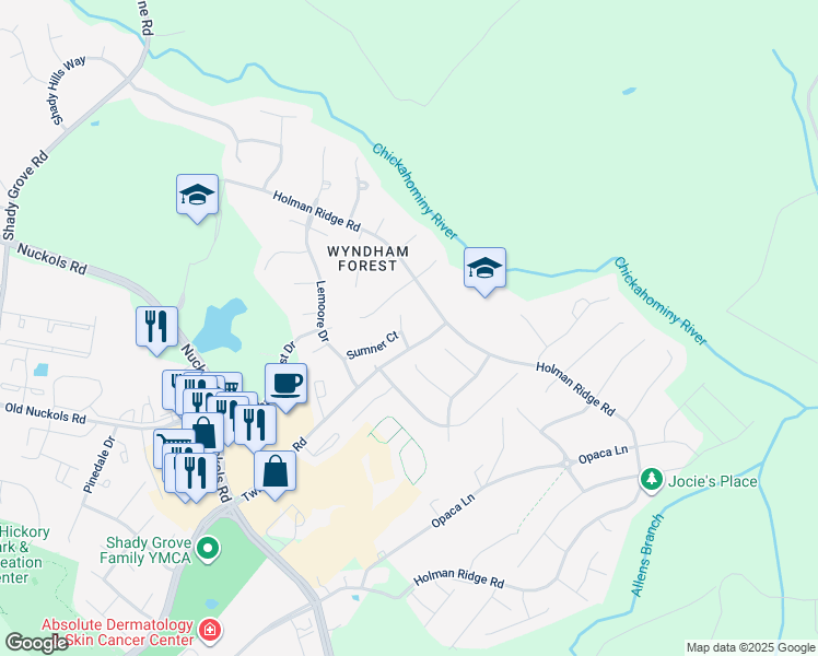 map of restaurants, bars, coffee shops, grocery stores, and more near 5209 Sumner Place in Glen Allen