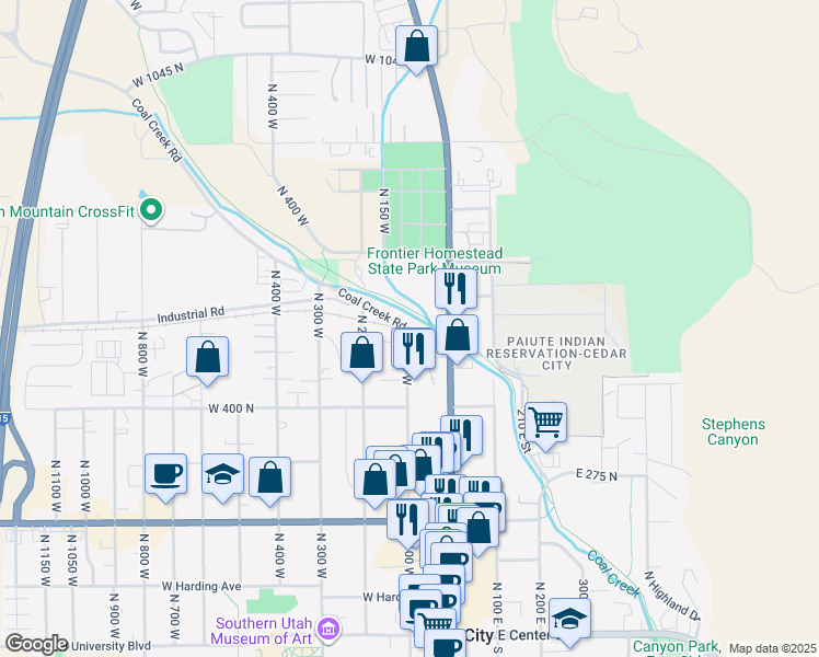 map of restaurants, bars, coffee shops, grocery stores, and more near 200 North 400 West in Cedar City