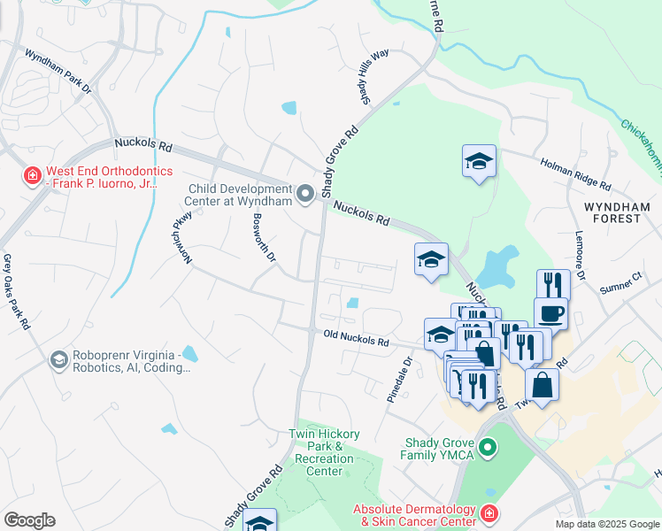 map of restaurants, bars, coffee shops, grocery stores, and more near 10703 Gate House Place in Glen Allen