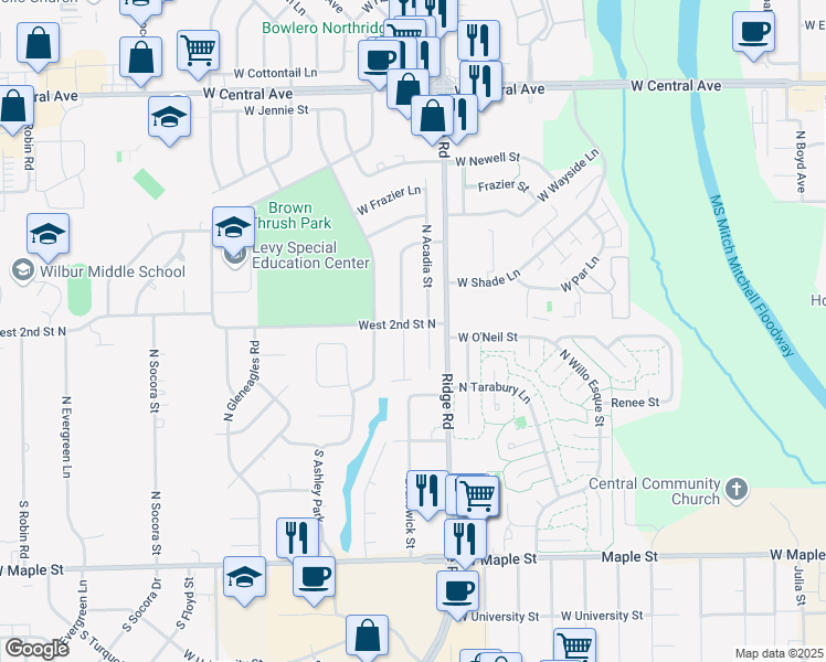 map of restaurants, bars, coffee shops, grocery stores, and more near 300 Brunswick Street in Wichita