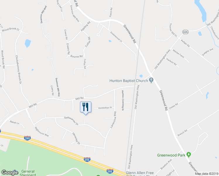 map of restaurants, bars, coffee shops, grocery stores, and more near 11770 Mill Road in Glen Allen