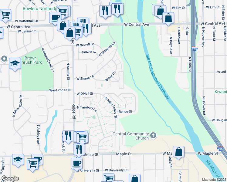 map of restaurants, bars, coffee shops, grocery stores, and more near 6720 West O'Neil Street in Wichita