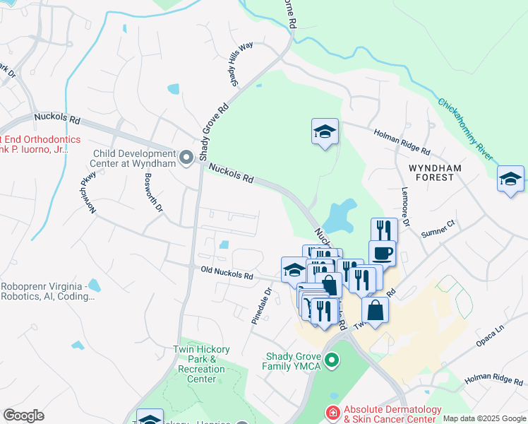 map of restaurants, bars, coffee shops, grocery stores, and more near 5701 Park Creste Drive in Glen Allen