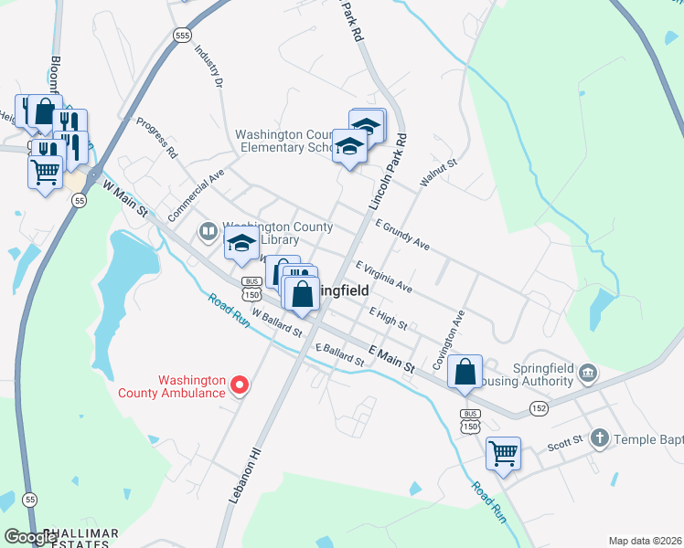 map of restaurants, bars, coffee shops, grocery stores, and more near 4 Lincoln Park Road in Springfield