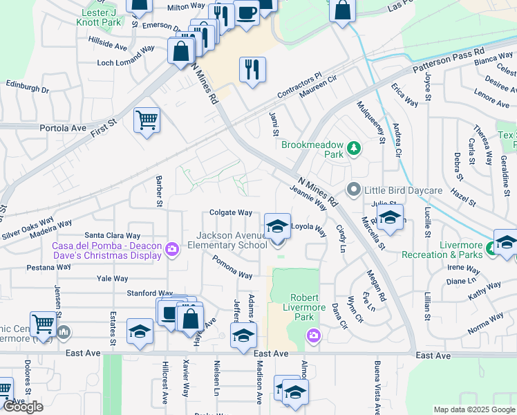 map of restaurants, bars, coffee shops, grocery stores, and more near 4382 Colgate Way in Livermore