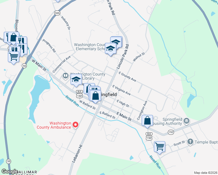map of restaurants, bars, coffee shops, grocery stores, and more near 4 Lincoln Park Road in Springfield