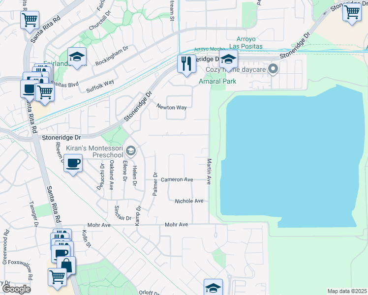map of restaurants, bars, coffee shops, grocery stores, and more near 3711 Trenery Drive in Pleasanton